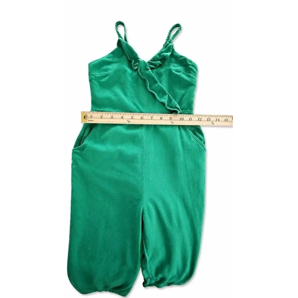 GB Girls Green Ruffle Wrap Jumpsuit Size 7 Wide Leg Adjustable Straps